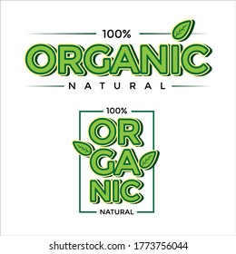 Label food products 100% organic, natural, square shape. Vector illustration for design of environmentally friendly product packaging, stickers, stamps etc.
