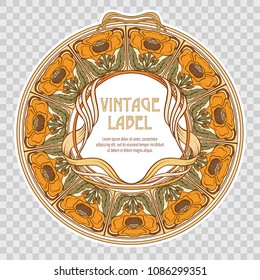 Label for food products or cosmetics in art nouveau style, vintage, old, retro style. Isolated. Template with space for text. Stock vector illustration.