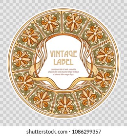 Label for food products or cosmetics in art nouveau style, vintage, old, retro style. Isolated. Template with space for text. Stock vector illustration.