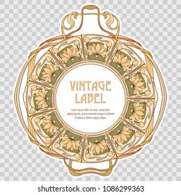 Label for food products or cosmetics in art nouveau style, vintage, old, retro style. Isolated. Template with space for text. Stock vector illustration.