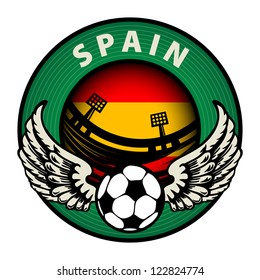 Label with football and name Spain, vector illustration