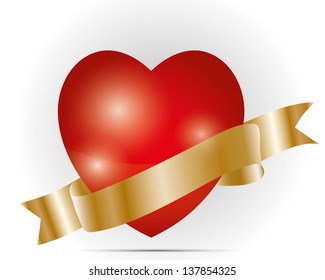 Label in the form of hearts with  gold ribbon. Vector
