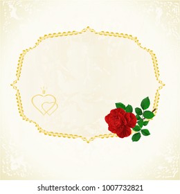 Label - frame with red rose and buds floral festive background vintage vector illustration editable hand draw
