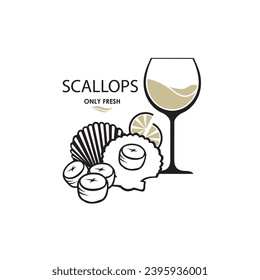 label of fresh scallop shell isolated on light background