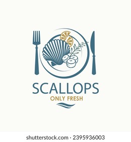 label of fresh scallop shell isolated on light background