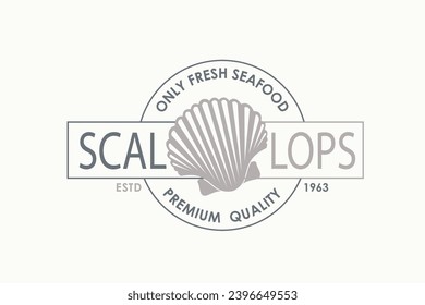 label of fresh scallop shell isolated on light background