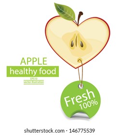 Label. Fruit. Shape of heart. love apple vector illustration.