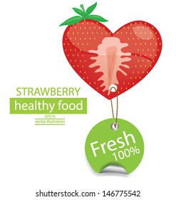 Label. Fruit. Shape of heart. love strawberry vector illustration.