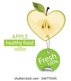 Label. Fruit. Shape of heart. love apple vector illustration.