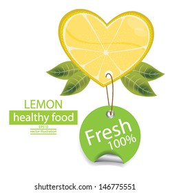 Label. Fruit. Shape of heart. love lemons vector illustration.