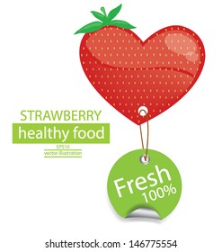 Label. Fruit. Shape of heart. love strawberry vector illustration.