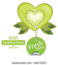 Label. Fruit. Shape of heart. love kiwi vector illustration.