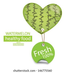 Label. Fruit. Shape of heart. love watermelon vector illustration.