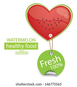 Label. Fruit. Shape of heart. love watermelon vector illustration.