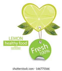 Label. Fruit. Shape of heart. love lemons vector illustration.