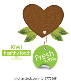 Label. Fruit. Shape of heart. love kiwi vector illustration.