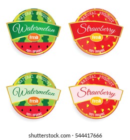 label of fruit watermelon and strawberry illustration art in colorful