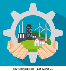 label gear with wind and solar energy sustainable
