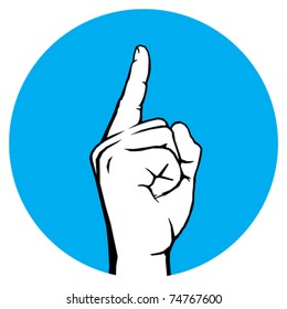 label with gesture by hand and caution message