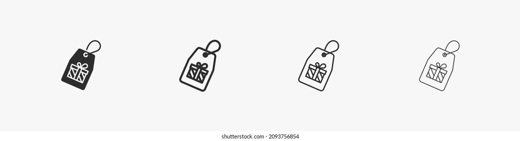 Label with gift icons set isolated on white background. Linear black coupon with gift box for discount and sale. Voucher icons set with editable stroke for business and marketing