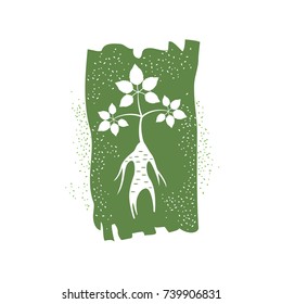 Label with ginseng on the white background. Vector illustration.