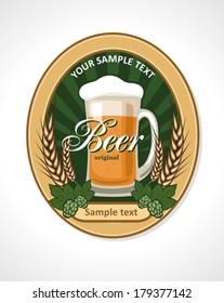 label with a glass of beer and a wreath of wheat ears