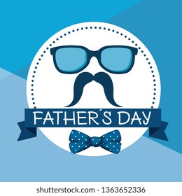 label with glasses and ribbon with mustache to fathers day