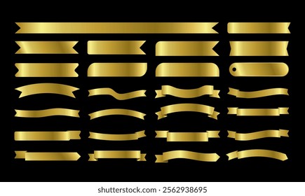 Label Gold Ribbon Set elements. Elegant and Luxurious Button tag banner Vector illustration