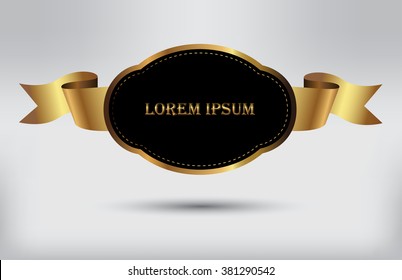 Label with golden ribbon.Vector illustration.