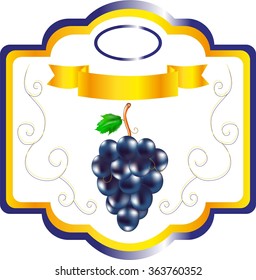 Label with grapes, fruit for juice packing, a label for wine, an emblem for a grapes dessert, , for drink from fruit, a label on berry syrup, labels for canned food, 
