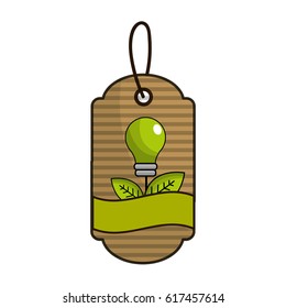 label with green bulb, leaves and ribbon inside