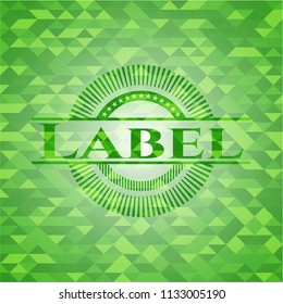 Label green emblem. Mosaic background