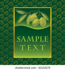 Label with green olives for olive oil products, cosmetics etc.