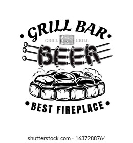 Label for grill bar, BBQ or public house. Word beer from sausages strung on spit fried on charcoal