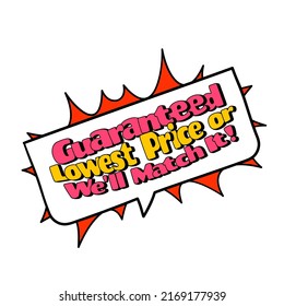 Label Guaranteed Lowest Price, vector illustration. Advertising inscription