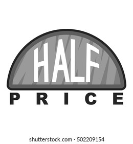 Label half price icon. Gray monochrome illustration of label half price vector icon for web