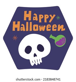 Label for Halloween. Colorful handwritten vector illustration.Illustration of skull and poison.