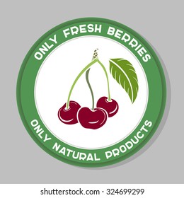 Label with hand drawn berries on the gray background. Vector illustration. 