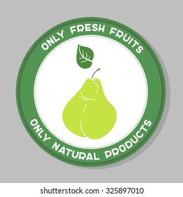 Label with hand drawn fruit on the gray background. Vector illustration. 