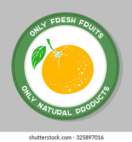 Label with hand drawn fruit on the gray background. Vector illustration. 