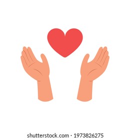label hand holding red heart for protection. 