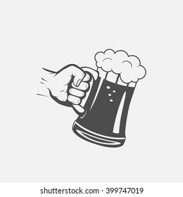 label the hand with a mug of beer