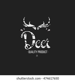 Label in hand-draw style with texture and lettering. Design elements on black background.