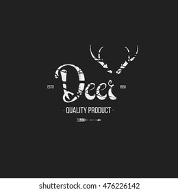 Label in hand-draw style with texture and lettering. Design elements on black background.