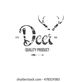 Label in hand-draw style with texture and lettering. Design elements on white background.