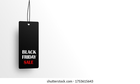 Label hanging Black Friday sale text isolated on white background with copy space for your graphic. Vector illustration.