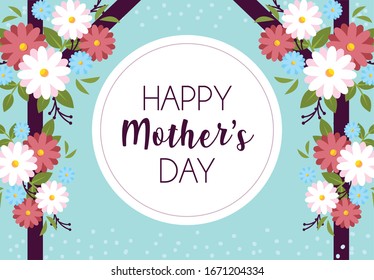 label happy mothers day and flower frame vector illustration design