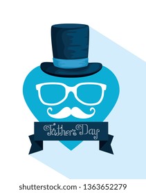 label with hat and ribbon to fathers day