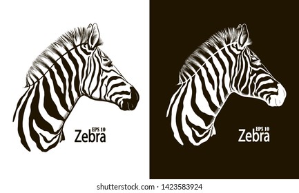Label with the head of a zebra. Vector.