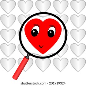 Label with a heart with face in focus